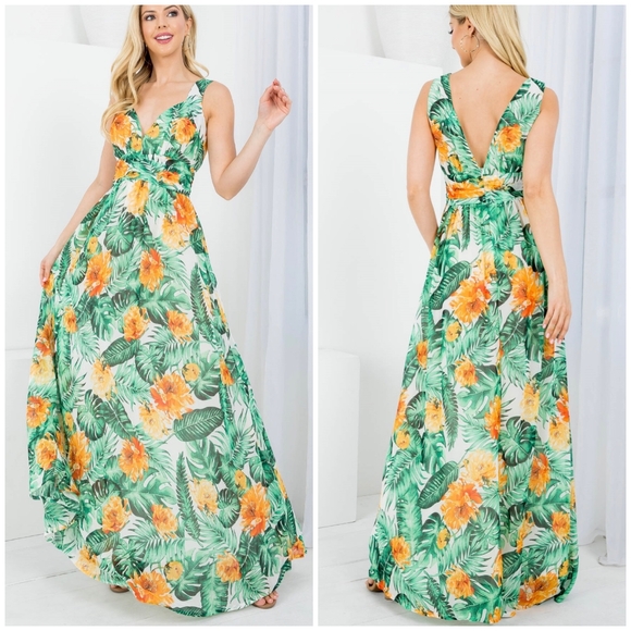 Gorgeous Feminine Chic Tropical Print Maxi Dress - Picture 4 of 9